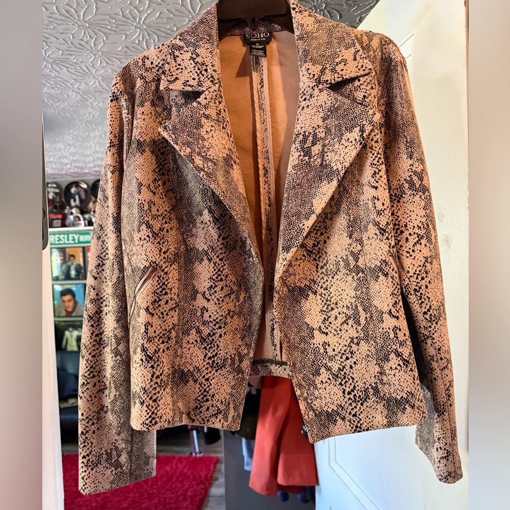 Zara Snake Print Blazer in Beige and Black